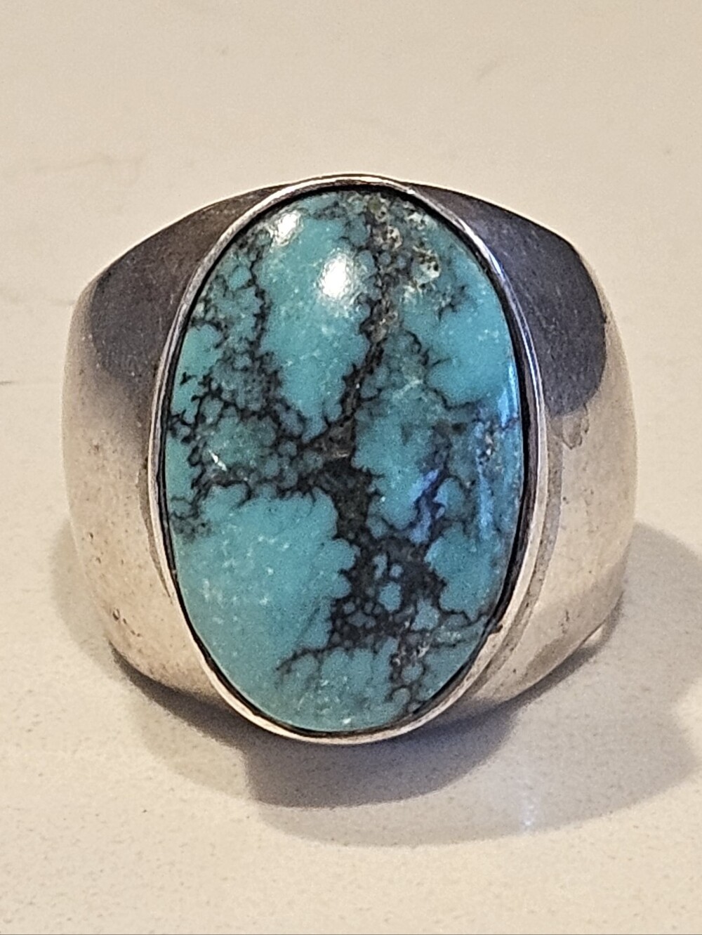 Massive Vintage Navajo Sterling Silver Kingman Turquoise Statement Ring Sz 11